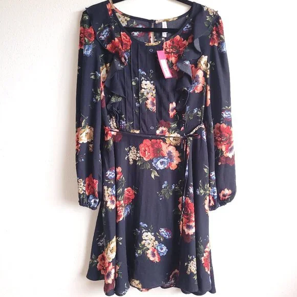 xhilaration long sleeve dress Xhilaration Boho Dress Size M Gold Floral Long Sleeve Elastic Waist Fall Buttons